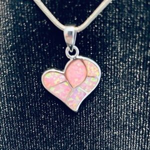Sterling Silver & Pink Heart Pendant w/ Stones & Silver Necklace NWT